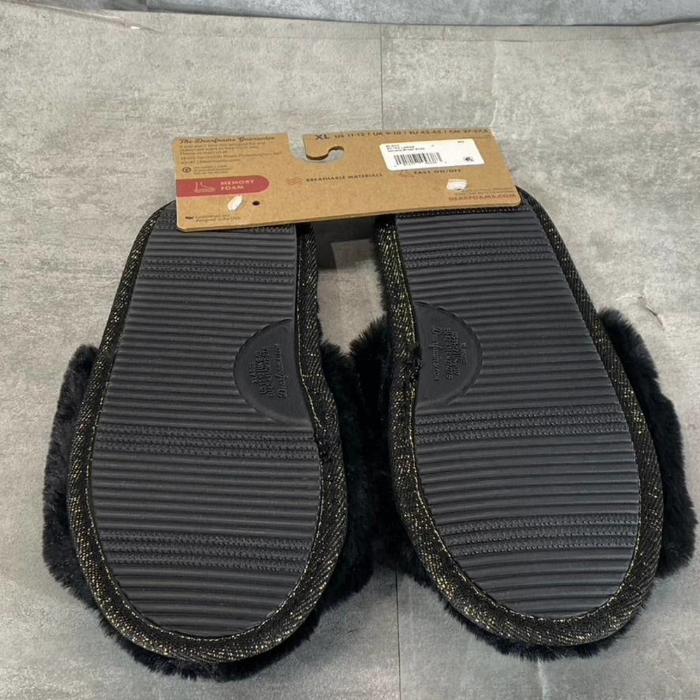 Dearfoams Women's Black Faux-Fur Memory Foam I do Crew Slide Slippers SZ XL - Picture 8 of 9